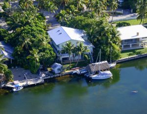 Aerial of tiki and dock